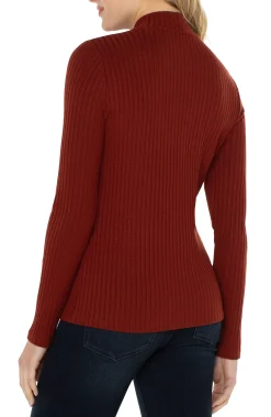 Liverpool Los Angeles Tees-MOCK NECK LONG SLEEVE KNIT TOP Deepcinnamon
