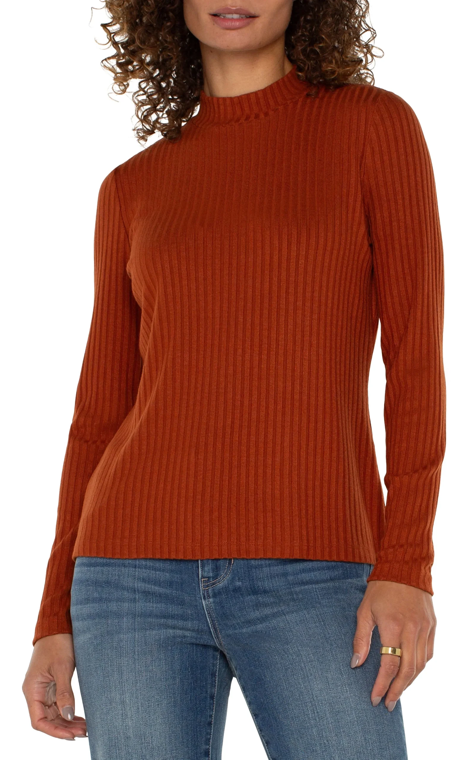 Liverpool Los Angeles Tees-MOCK NECK LONG SLEEVE KNIT TOP Cedar