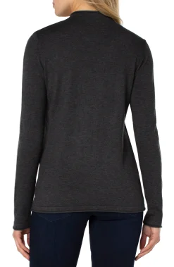 Liverpool Los Angeles Sweaters-MOCK NECK ROLLED HEM LONG SLEEVE SWEATER Charcoalgrey