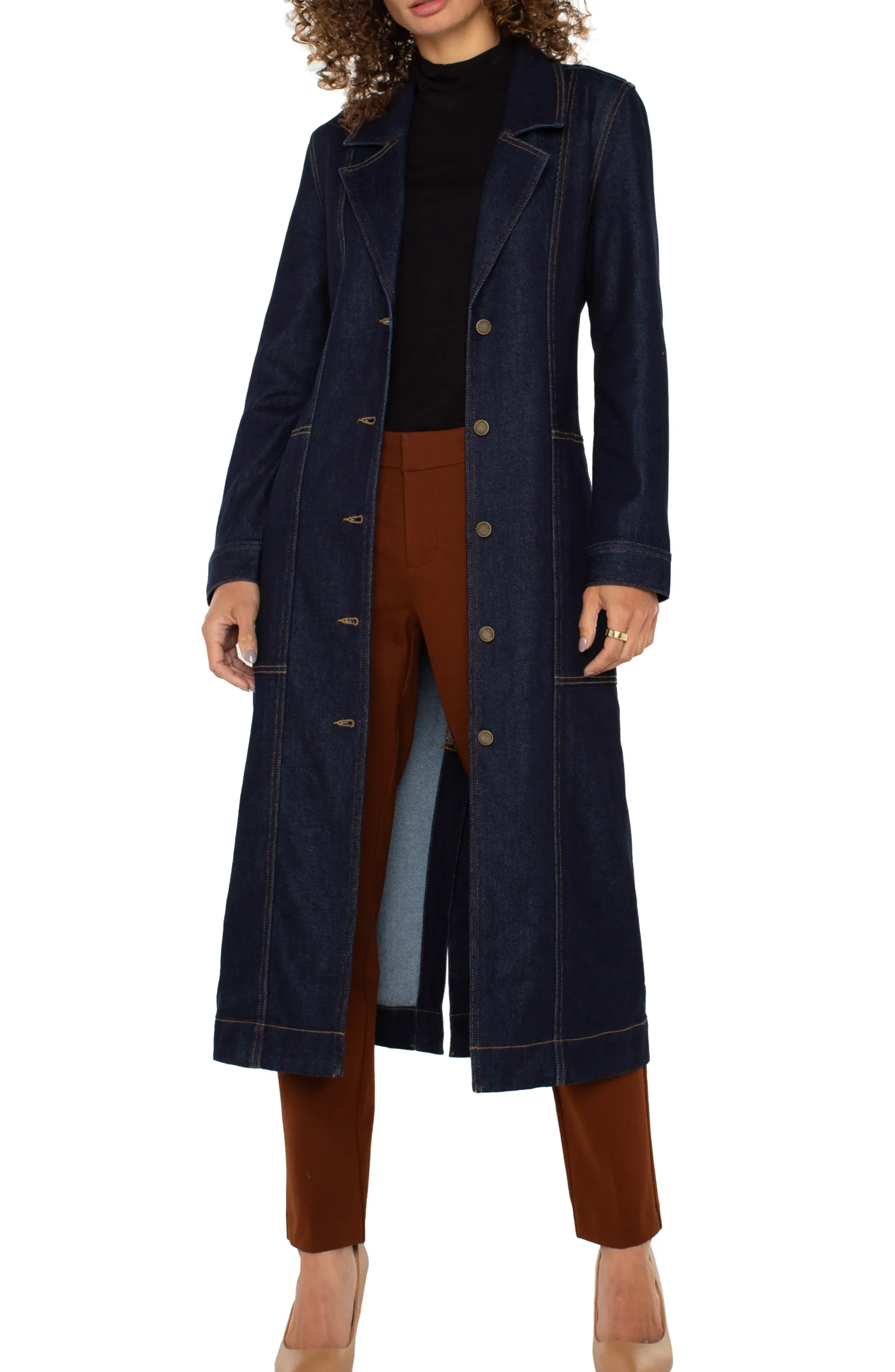 Liverpool Los Angeles Jackets|Jackets-NOTCH COLLAR DUSTER JACKET Indigorinsewash