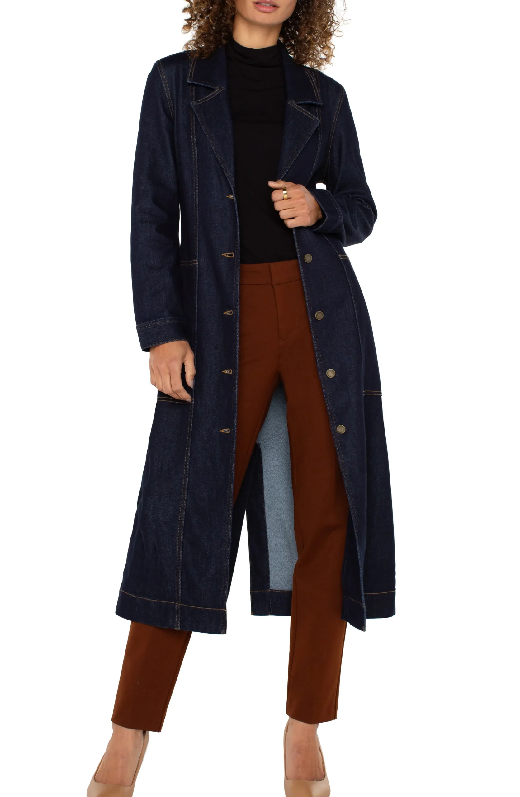 Liverpool Los Angeles Jackets|Jackets-NOTCH COLLAR DUSTER JACKET Indigorinsewash
