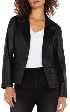 Liverpool Los Angeles Jackets-NOTCH COLLAR ONE BUTTON BLAZER Coatedblack