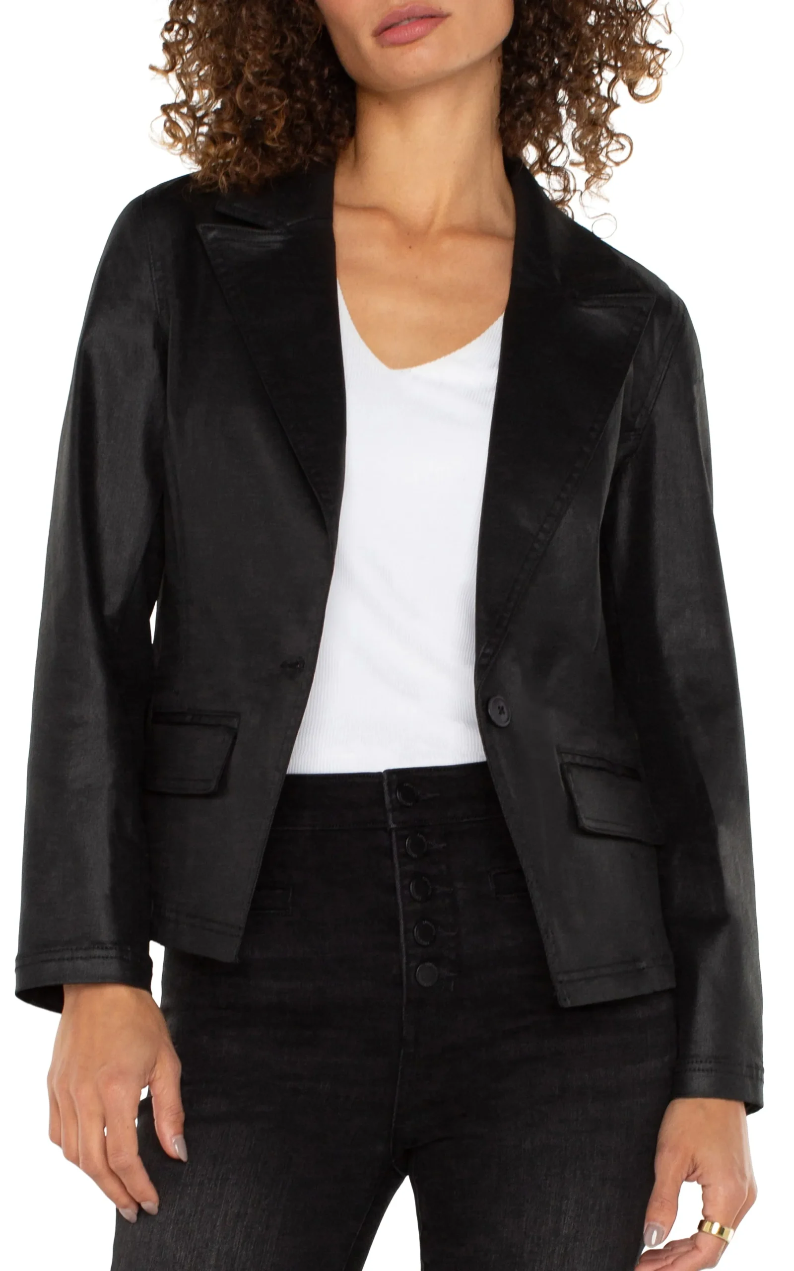 Liverpool Los Angeles Jackets-NOTCH COLLAR ONE BUTTON BLAZER Coatedblack