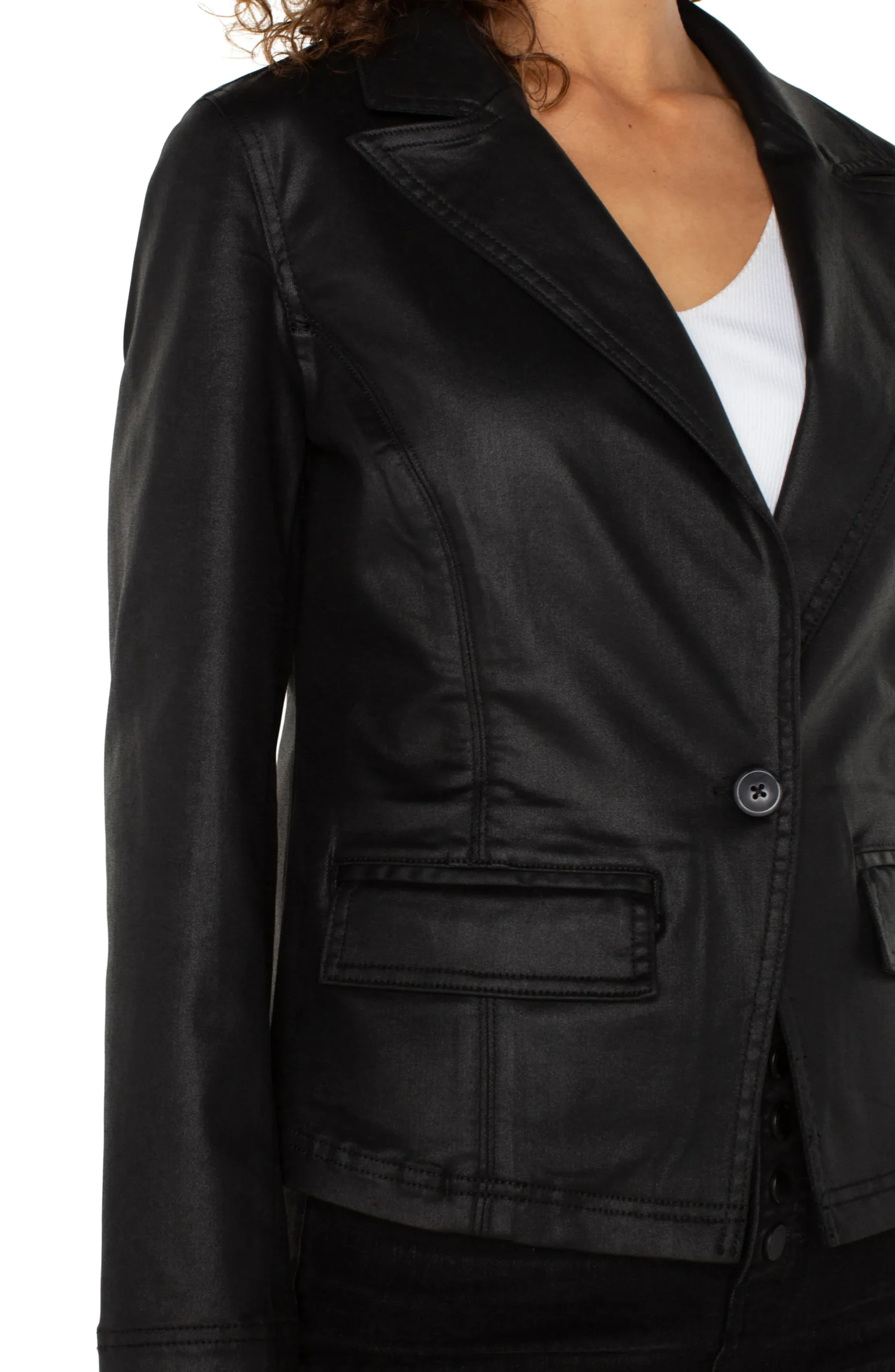 Liverpool Los Angeles Jackets-NOTCH COLLAR ONE BUTTON BLAZER Coatedblack