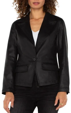 Liverpool Los Angeles Jackets-NOTCH COLLAR ONE BUTTON BLAZER Coatedblack