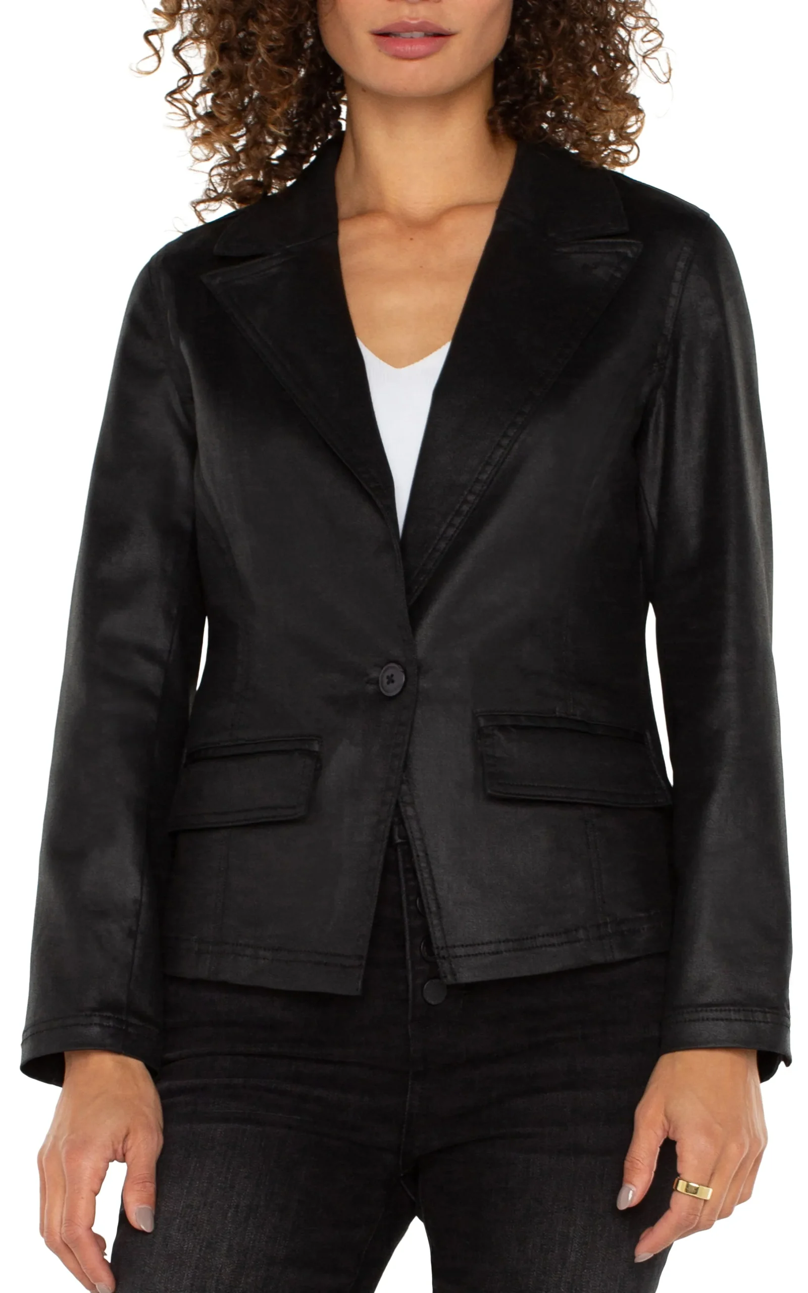 Liverpool Los Angeles Jackets-NOTCH COLLAR ONE BUTTON BLAZER Coatedblack
