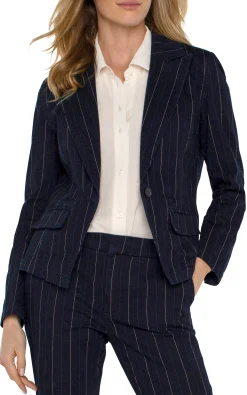 Liverpool Los Angeles Jackets-NOTCH COLLAR ONE BUTTON BLAZER Lapisindigostripe