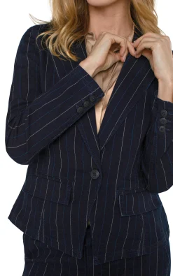 Liverpool Los Angeles Jackets-NOTCH COLLAR ONE BUTTON BLAZER Lapisindigostripe