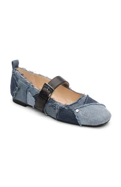 Liverpool Los Angeles Flats-OAKPARK PATCHWORK FRAYED DENIM BALLERINA FLAT Ltblueindigo