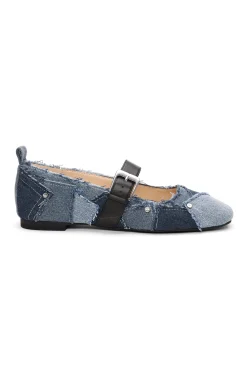 Liverpool Los Angeles Flats-OAKPARK PATCHWORK FRAYED DENIM BALLERINA FLAT Ltblueindigo