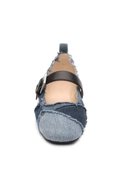 Liverpool Los Angeles Flats-OAKPARK PATCHWORK FRAYED DENIM BALLERINA FLAT Ltblueindigo
