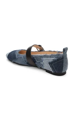 Liverpool Los Angeles Flats-OAKPARK PATCHWORK FRAYED DENIM BALLERINA FLAT Ltblueindigo