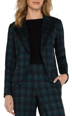 Liverpool Los Angeles Jackets-OPEN FRONT BLAZER Darkforesttartanplaid