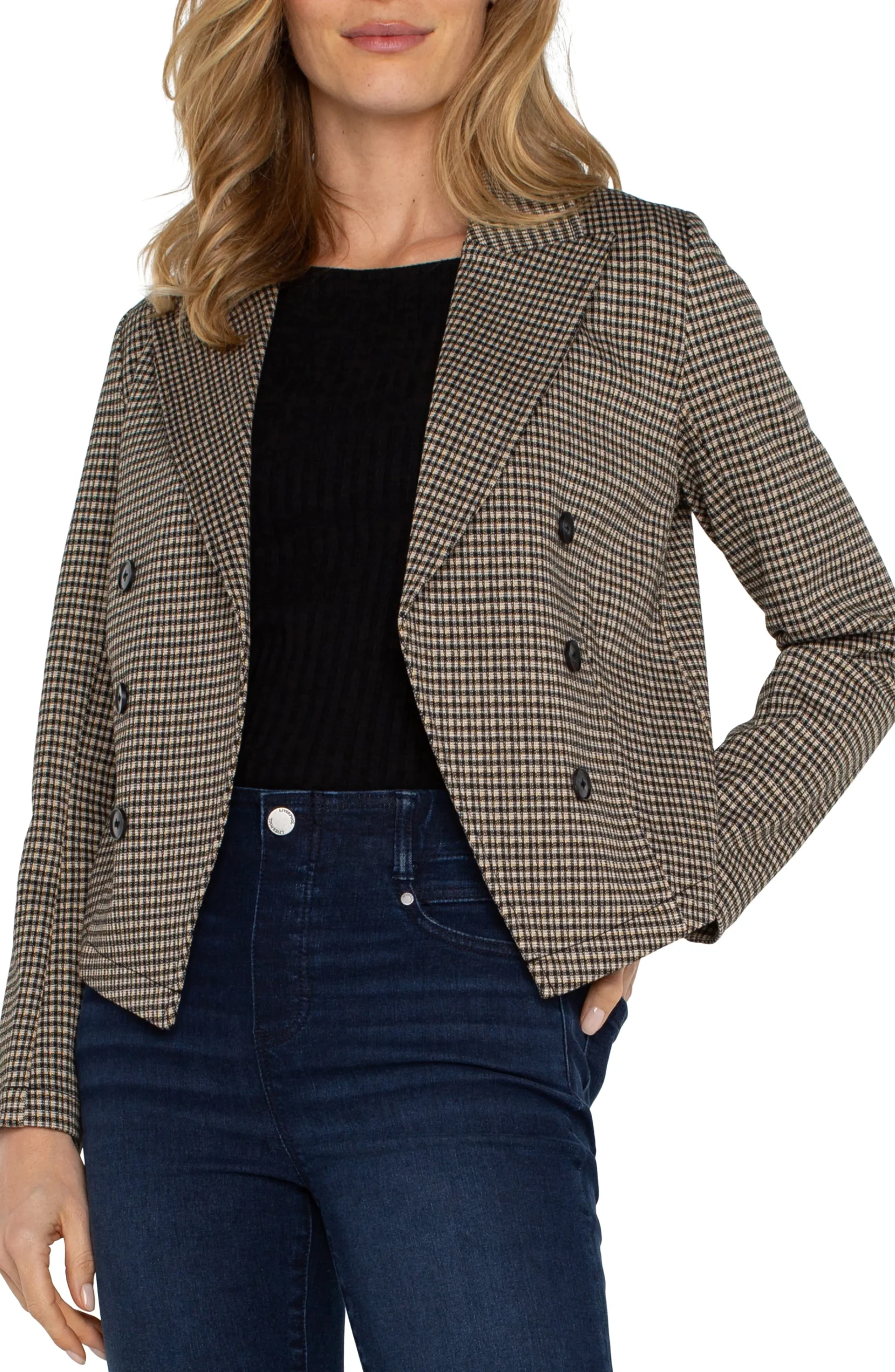 Liverpool Los Angeles Jackets-OPEN FRONT BLAZER Blacktancheck