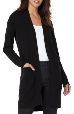 Liverpool Los Angeles Sweaters-OPEN FRONT CARDIGAN SWEATER Black