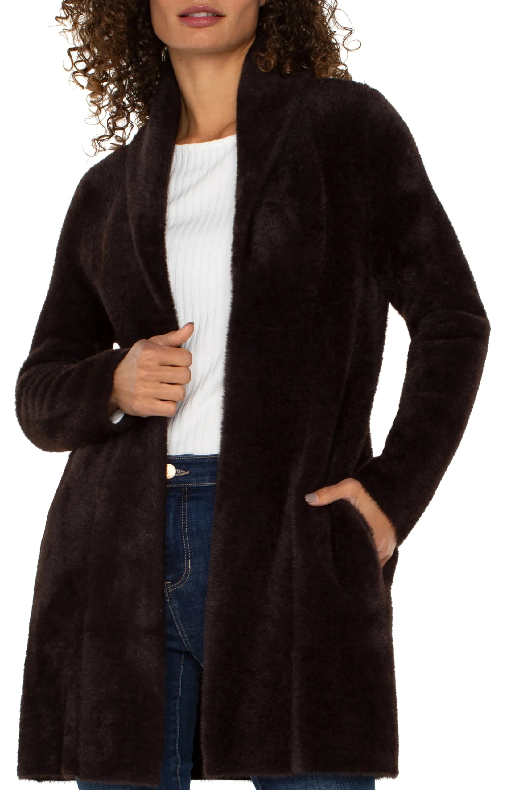 Liverpool Los Angeles Coatigans-OPEN FRONT COATIGAN SWEATER Mink