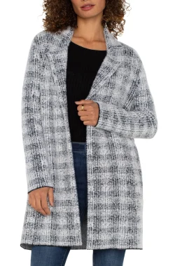 Liverpool Los Angeles Coatigans-OPEN FRONT COATIGAN SWEATER Greywhiteplaid