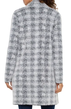 Liverpool Los Angeles Coatigans-OPEN FRONT COATIGAN SWEATER Greywhiteplaid