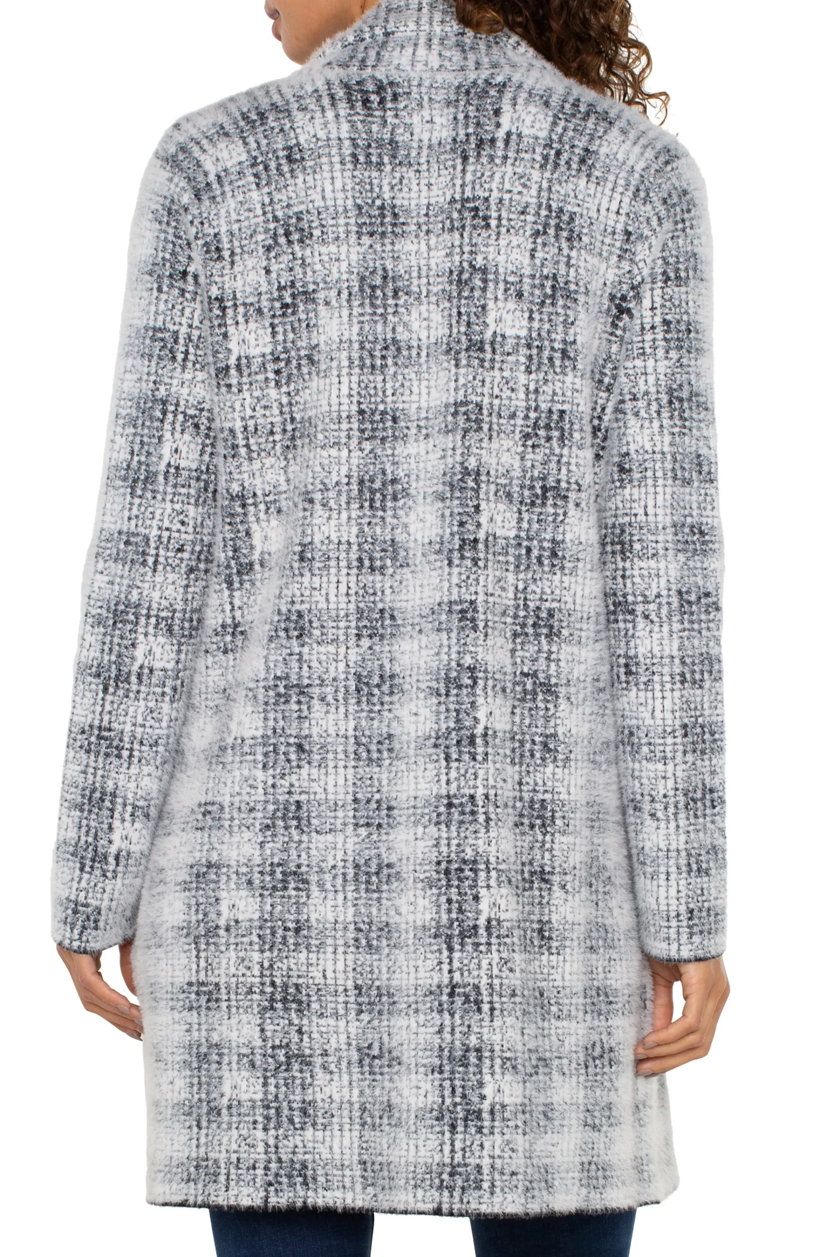 Liverpool Los Angeles Coatigans-OPEN FRONT COATIGAN SWEATER Greywhiteplaid