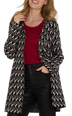Liverpool Los Angeles Coatigans-OPEN FRONT COATIGAN SWEATER Blackcreamchevron