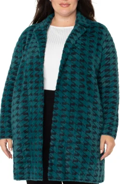Liverpool Los Angeles Jackets-OPEN FRONT COATIGAN SWEATER Darkforesthoundstooth