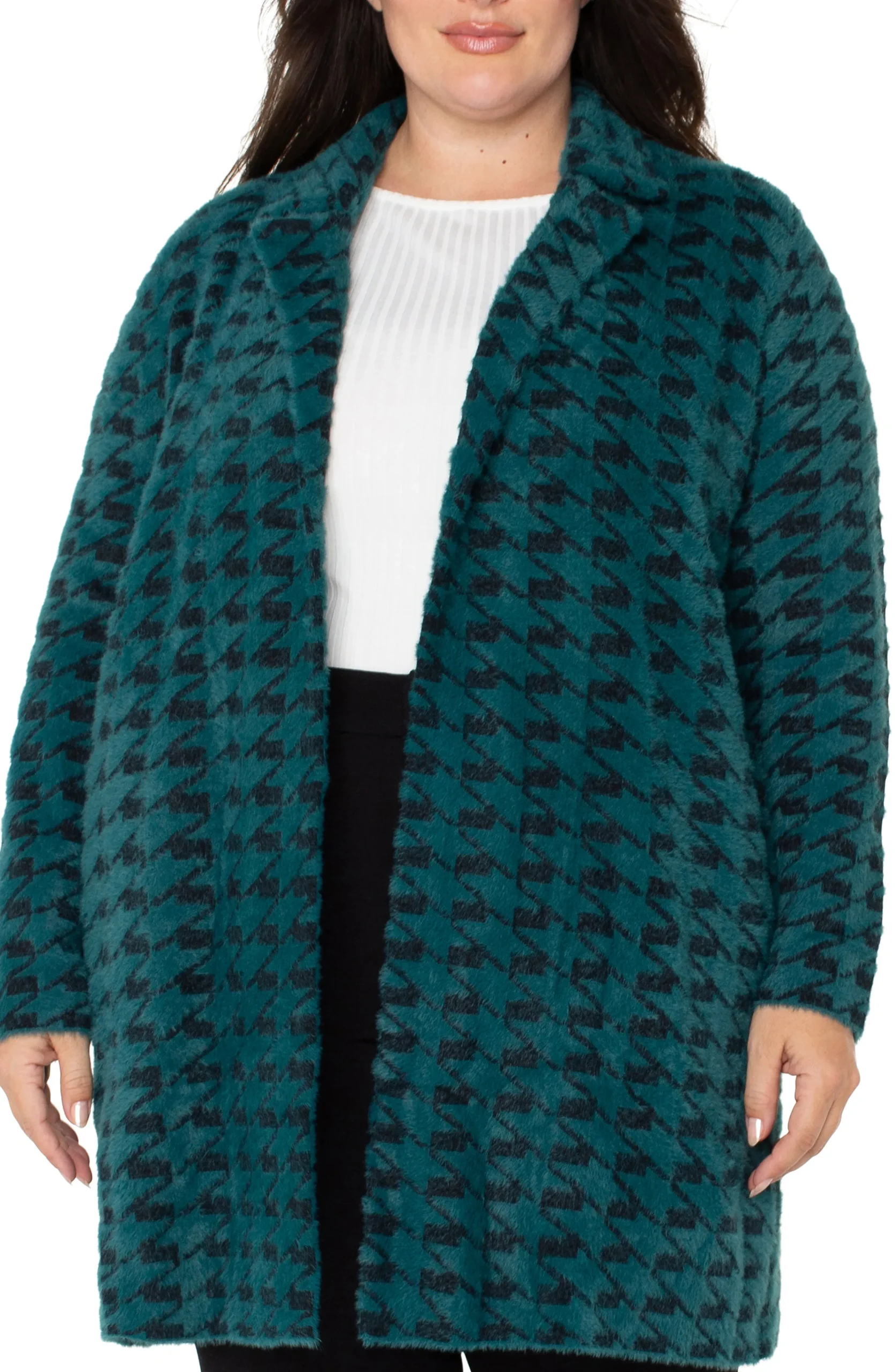 Liverpool Los Angeles Jackets-OPEN FRONT COATIGAN SWEATER Darkforesthoundstooth