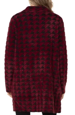 Liverpool Los Angeles Coatigans-OPEN FRONT COATIGAN SWEATER Burgundyblackhoundstooth