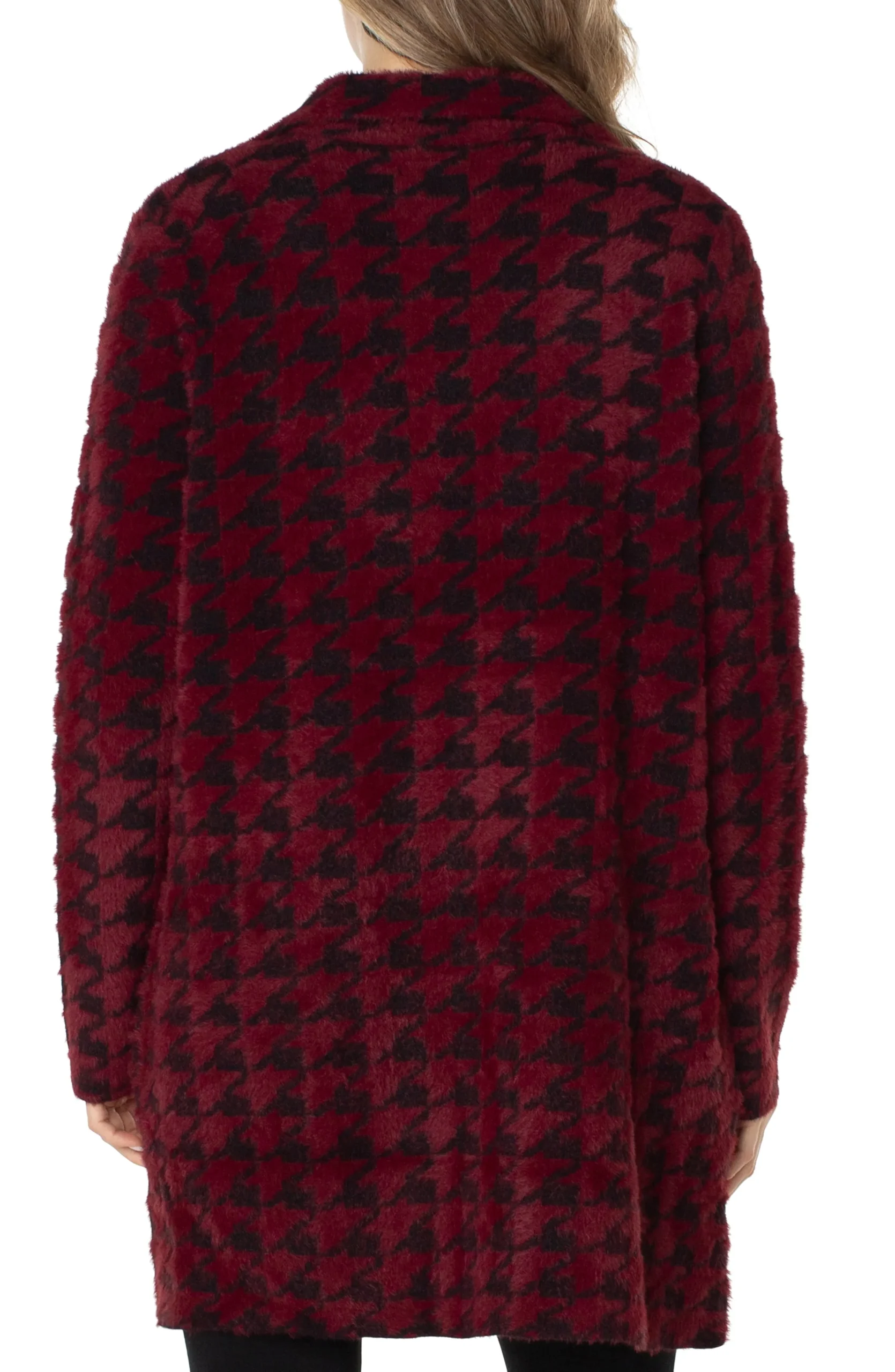 Liverpool Los Angeles Coatigans-OPEN FRONT COATIGAN SWEATER Burgundyblackhoundstooth