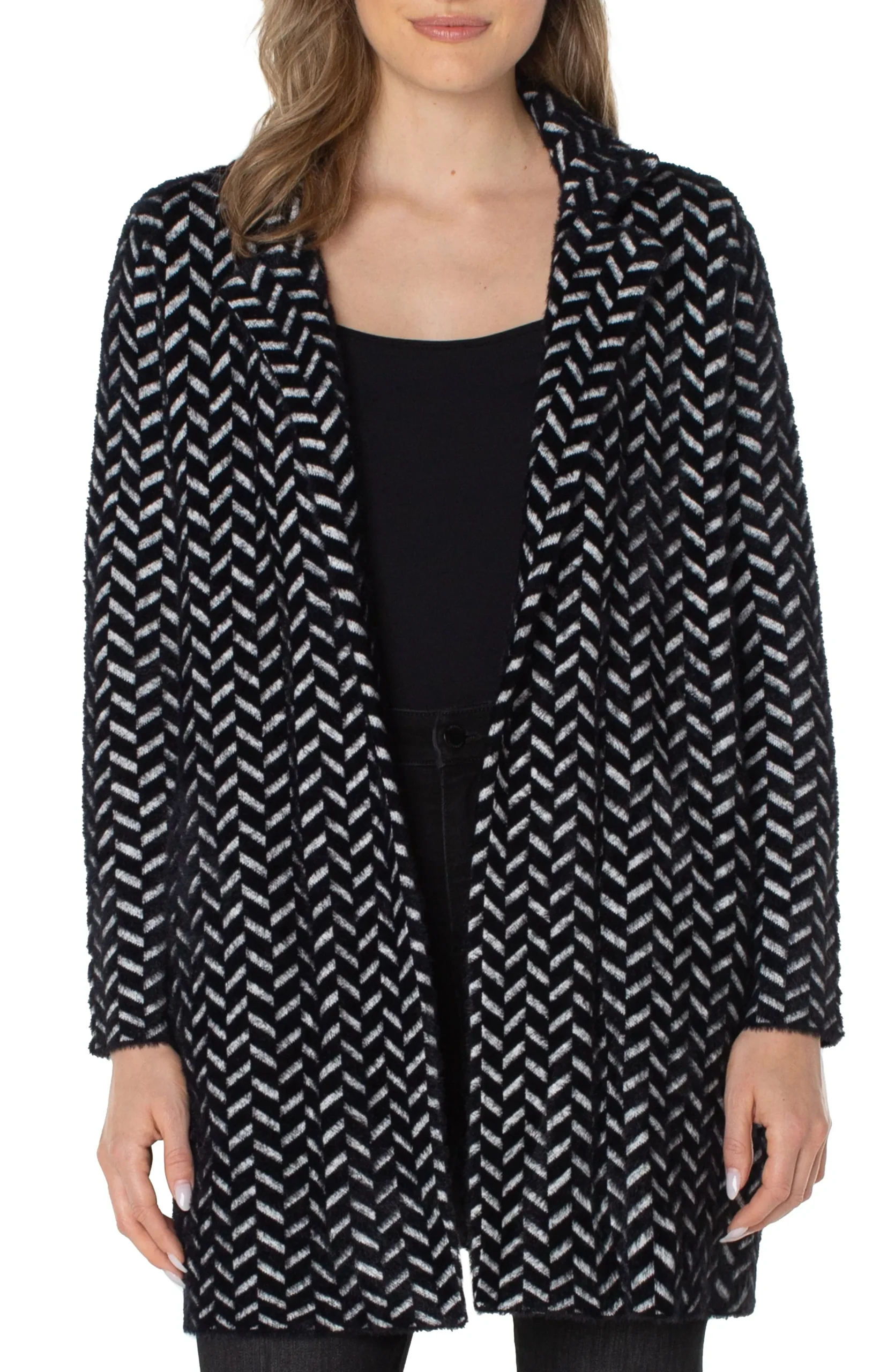 Liverpool Los Angeles Jackets|Coatigans-OPEN FRONT COATIGAN SWEATER Blackherringbone