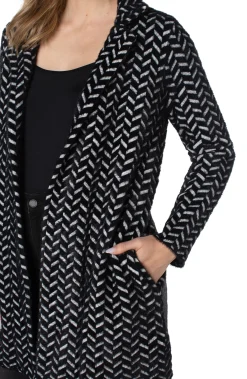 Liverpool Los Angeles Jackets|Coatigans-OPEN FRONT COATIGAN SWEATER Blackherringbone