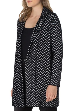 Liverpool Los Angeles Jackets|Coatigans-OPEN FRONT COATIGAN SWEATER Blackherringbone