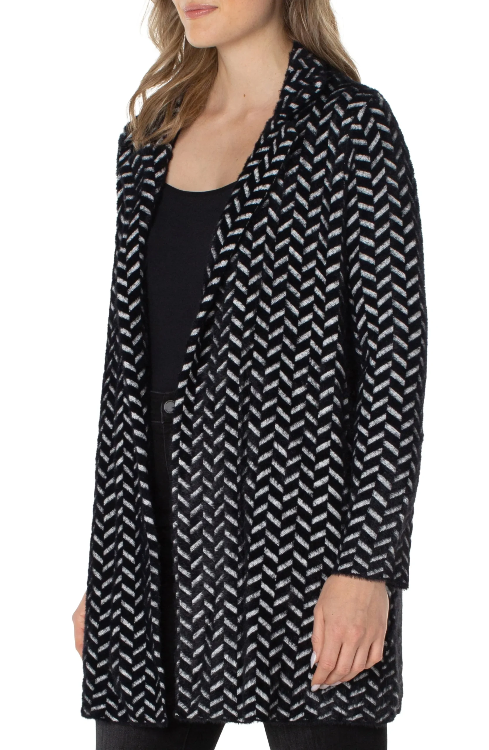 Liverpool Los Angeles Jackets|Coatigans-OPEN FRONT COATIGAN SWEATER Blackherringbone