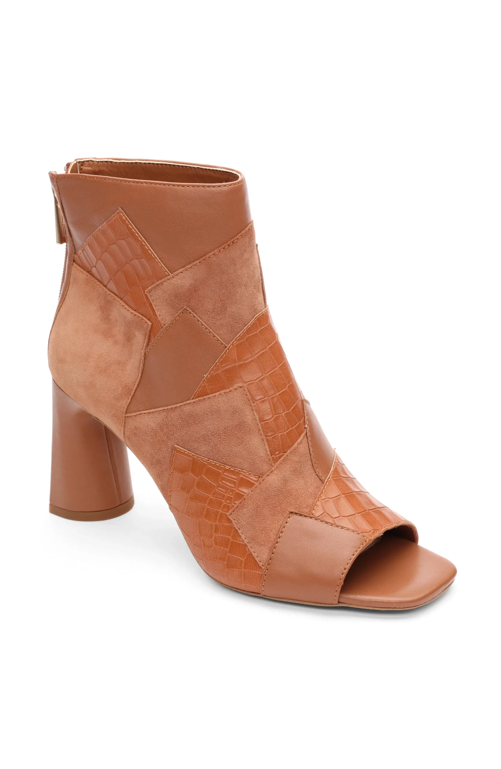 Liverpool Los Angeles Boots-PARK BOOTIE MULTI LEATHER PATCHWORK OPEN TOE Luggage