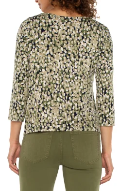 Liverpool Los Angeles Tops-PETITE 3/4 SLEEVE DRAPED NECK KNIT TOP Olivecamodot
