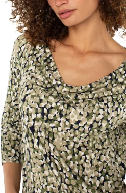 Liverpool Los Angeles Tops-PETITE 3/4 SLEEVE DRAPED NECK KNIT TOP Olivecamodot