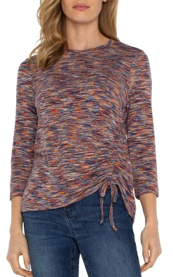 Liverpool Los Angeles Tops-PETITE 3/4 SLEEVE KNIT TOP WITH ASYMMETRIC TIE DETAIL Carnelianmulti