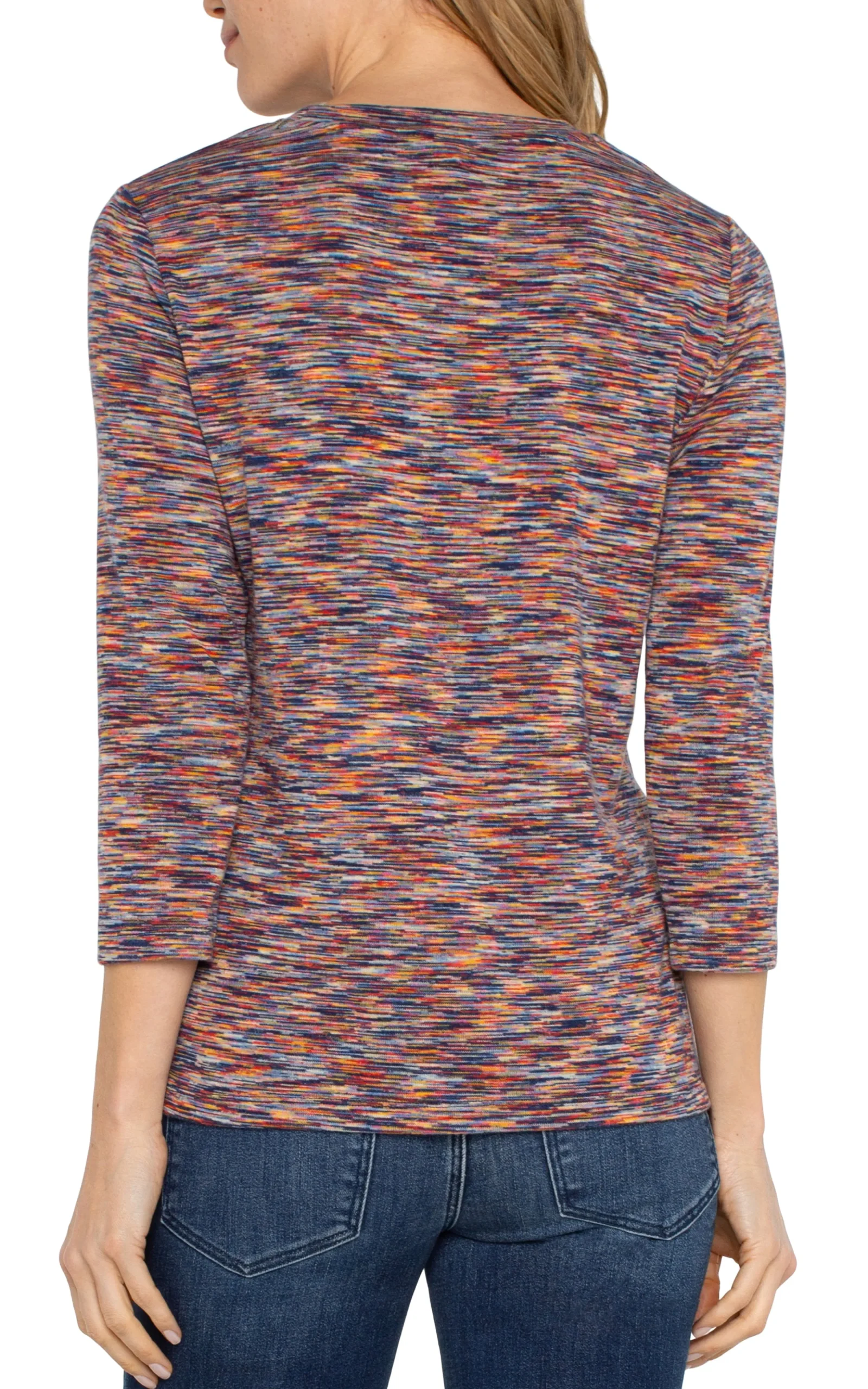 Liverpool Los Angeles Tops-PETITE 3/4 SLEEVE KNIT TOP WITH ASYMMETRIC TIE DETAIL Carnelianmulti