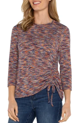 Liverpool Los Angeles Tops-PETITE 3/4 SLEEVE KNIT TOP WITH ASYMMETRIC TIE DETAIL Carnelianmulti