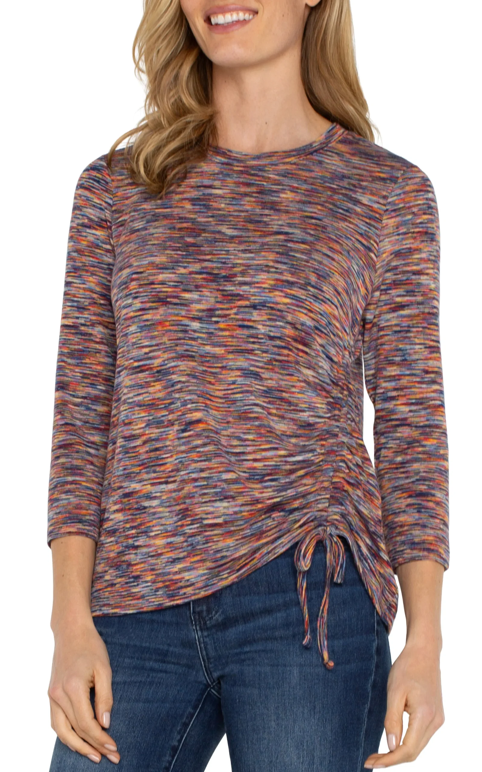 Liverpool Los Angeles Tops-PETITE 3/4 SLEEVE KNIT TOP WITH ASYMMETRIC TIE DETAIL Carnelianmulti