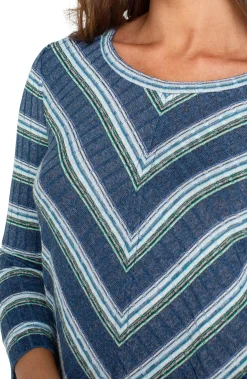 Liverpool Los Angeles Tops-PETITE 3/4 SLEEVE SCOOP NECK KNIT TOP Bluetealmultistripe