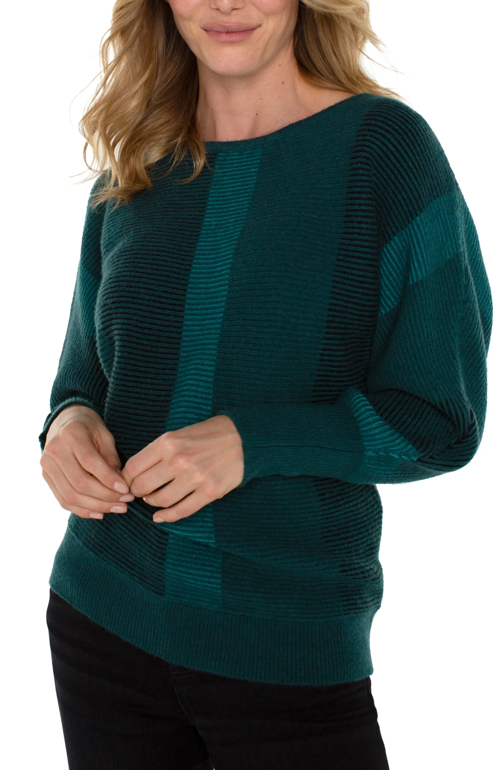 Liverpool Los Angeles Tops-PETITE BOAT NECK DOLMAN SWEATER Malachitemulti