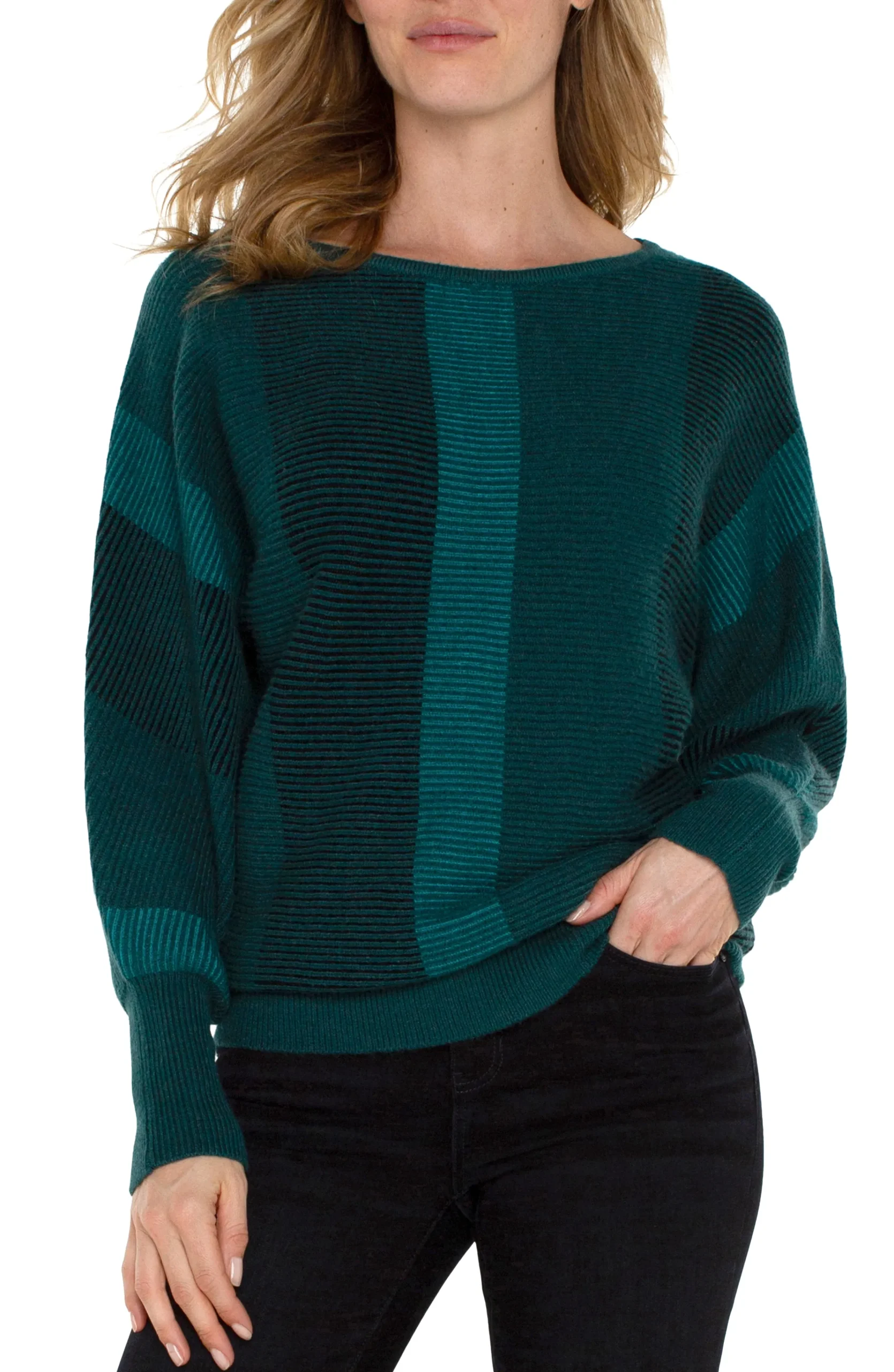 Liverpool Los Angeles Tops-PETITE BOAT NECK DOLMAN SWEATER Malachitemulti