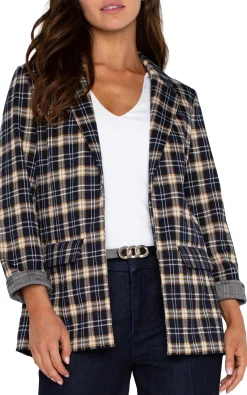 Liverpool Los Angeles Jackets-PETITE BOYFRIEND BLAZER Darknavytartanplaid
