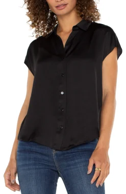 Liverpool Los Angeles Tops-PETITE BUTTON FRONT DOLMAN SLEEVE BLOUSE Black