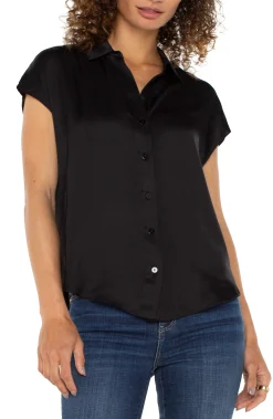 Liverpool Los Angeles Tops-PETITE BUTTON FRONT DOLMAN SLEEVE BLOUSE Black