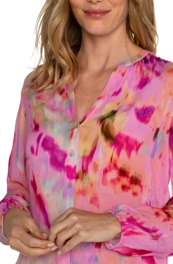 Liverpool Los Angeles Tops-PETITE BUTTON FRONT SHIRRED BLOUSE Fuchsiawatercolor
