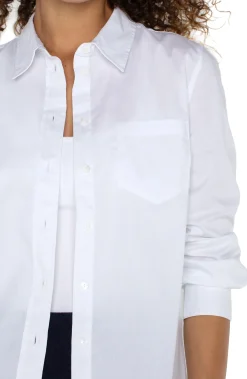 Liverpool Los Angeles Tops-PETITE CLASSIC BUTTON FRONT POPLIN SHIRT White