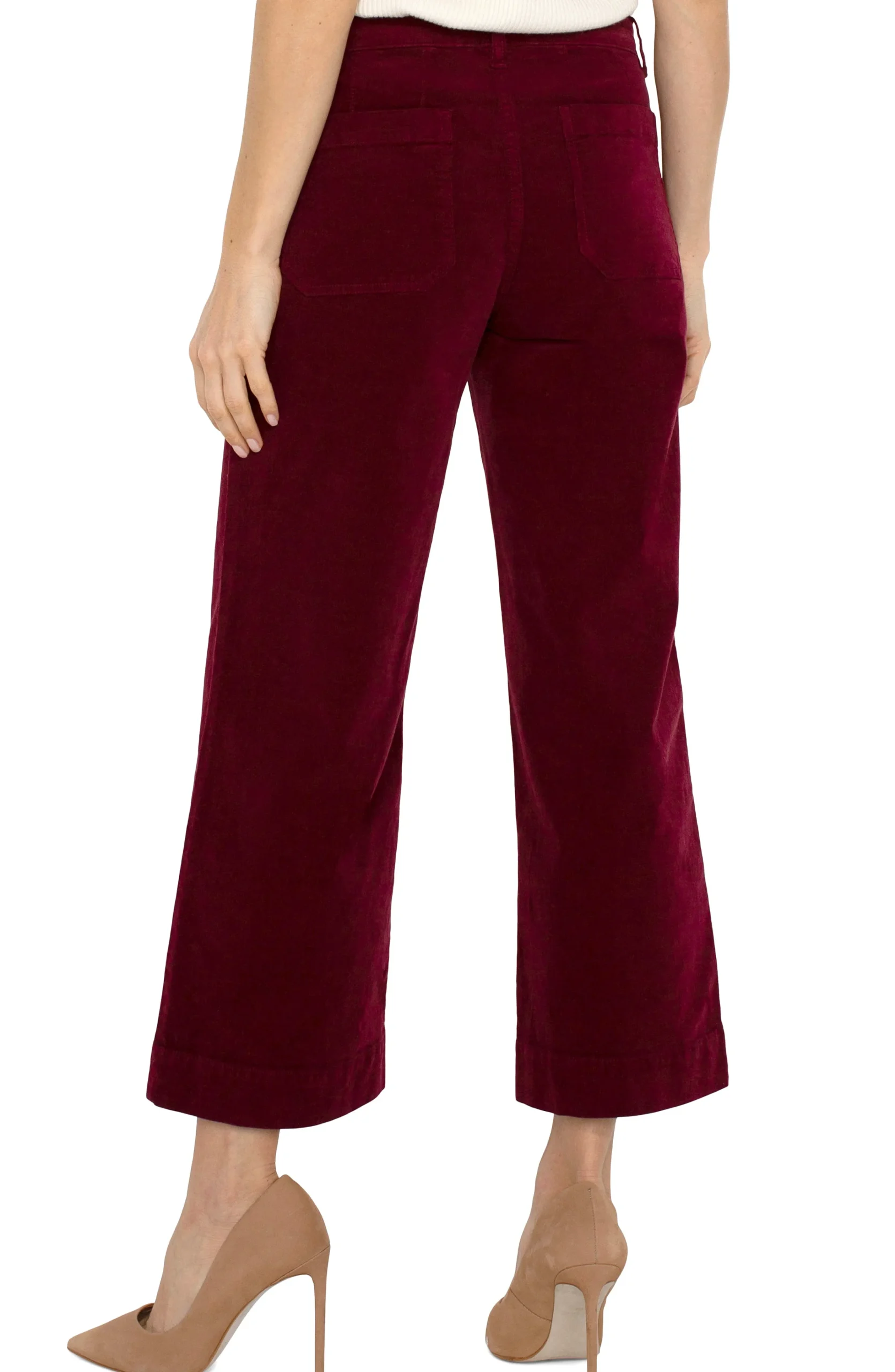 Liverpool Los Angeles Pants-PETITE CORDUROY CROP WIDE LEG Ruby