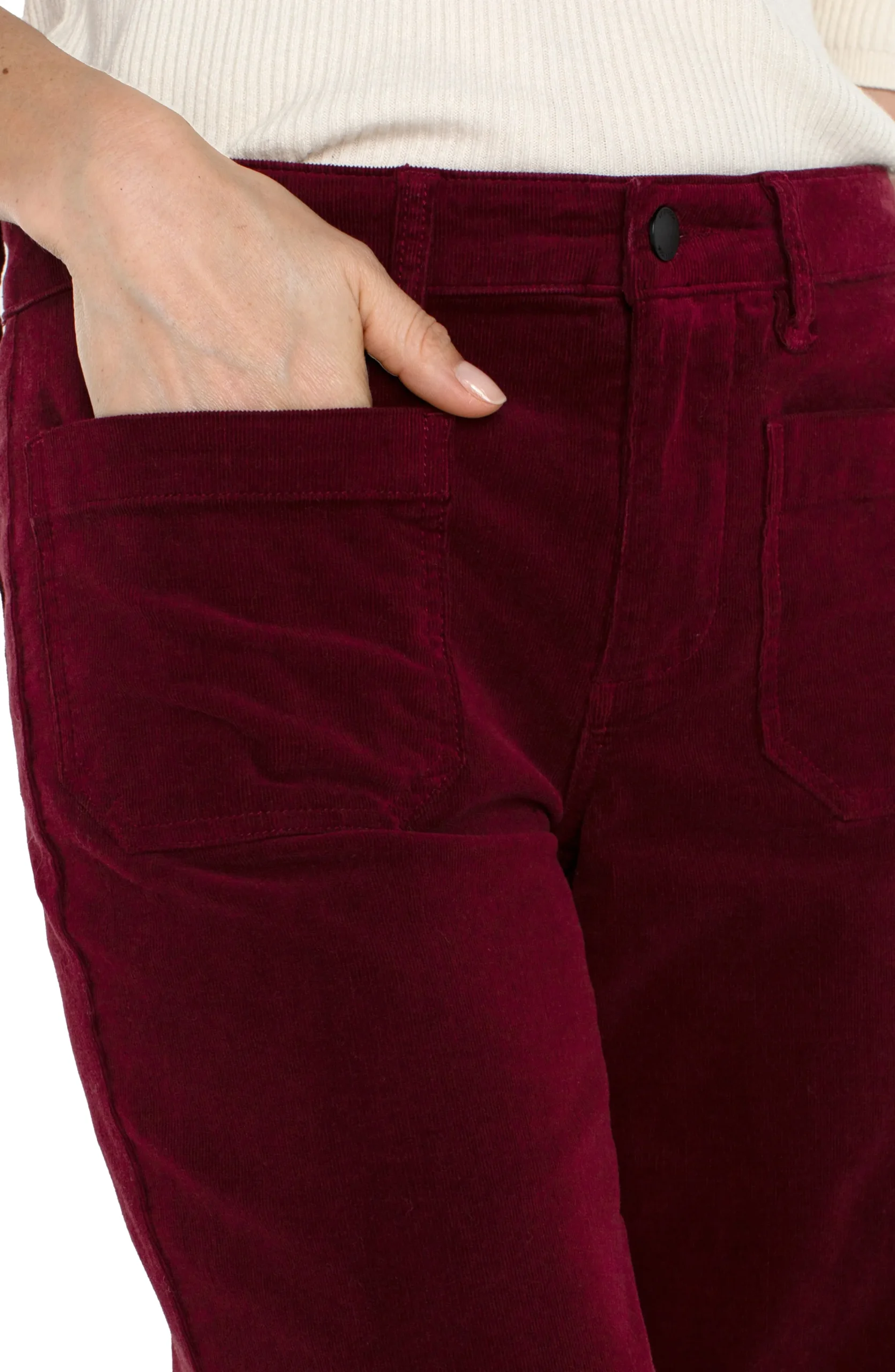 Liverpool Los Angeles Pants-PETITE CORDUROY CROP WIDE LEG Ruby