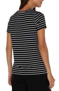 Liverpool Los Angeles Tops-PETITE CREW NECK KNIT TEE Blackwhitestripe